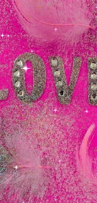 Pink glitter wallpaper with LOVE letters.