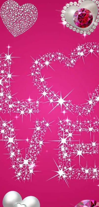 Sparkling love heart art on pink background for mobile wallpaper.