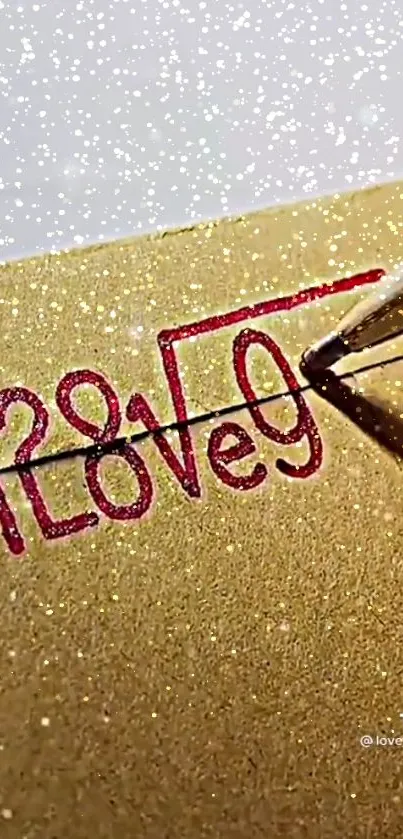 Golden background with love message and glittering effects.