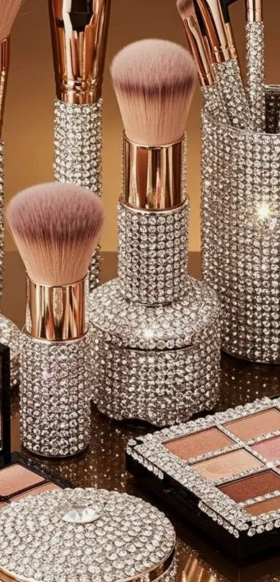 Crystal embellished makeup brushes and palette
