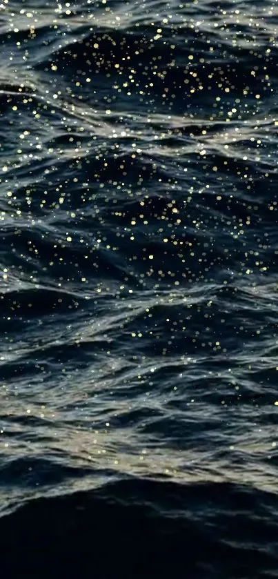 Mobile wallpaper featuring sparkling ocean waves under a starry night sky.