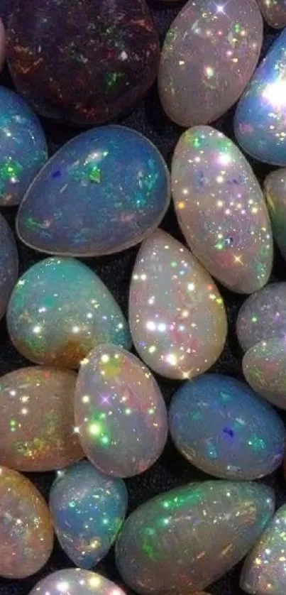 Bright opals sparkle with colorful reflections.