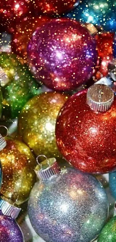 Vibrant and glittery holiday ornaments wallpaper.