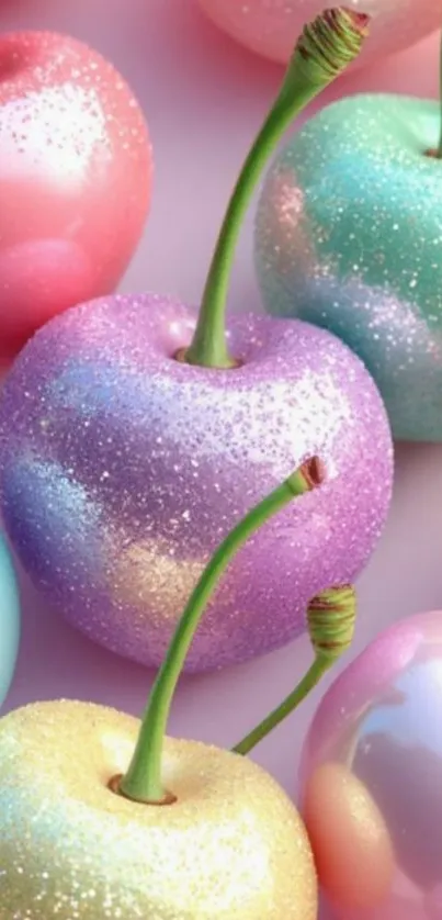 Glittering pastel fruits with vibrant colors.