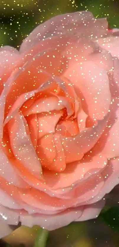 Peach rose with golden sparkles, elegant mobile wallpaper.