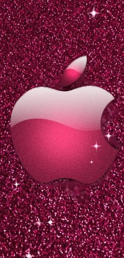 Sparkling pink wallpaper with Apple logo.