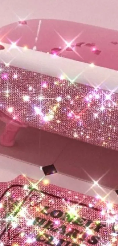 Glamorous pink bathtub with sparkles, ideal for phone wallpaper.