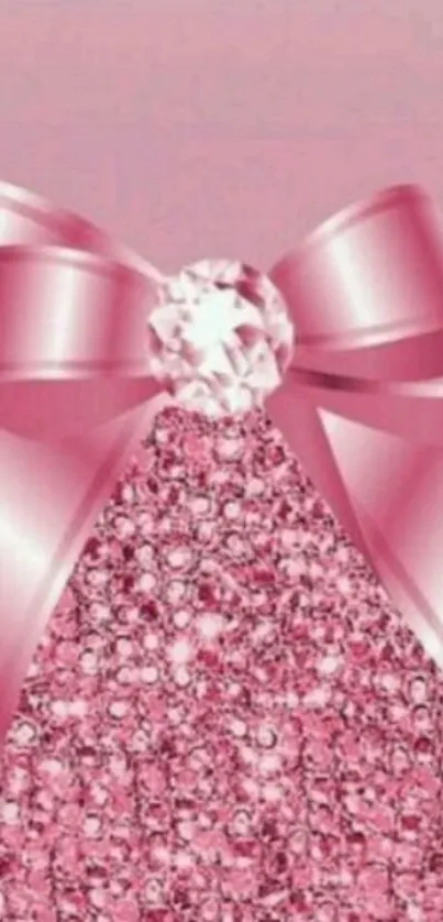 Sparkling pink bow wallpaper with glittering background.