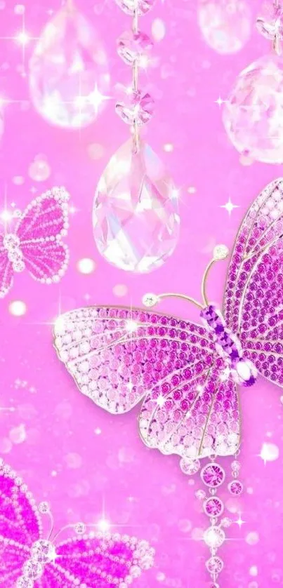 Pink butterfly wallpaper with crystal design.