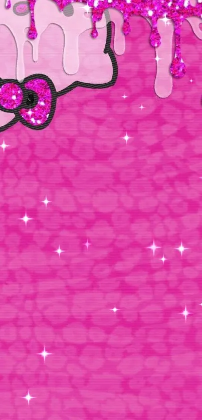 Vibrant pink wallpaper with sparkly accents and artistic bow design.