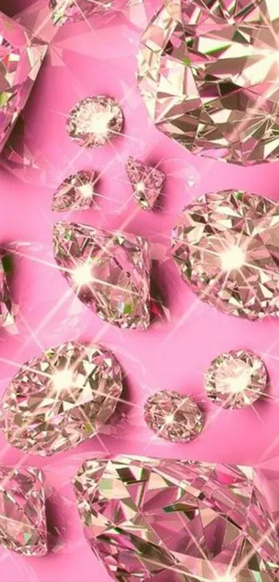 Pink diamonds sparkling on a vibrant pink background, creating a luxurious wallpaper design.