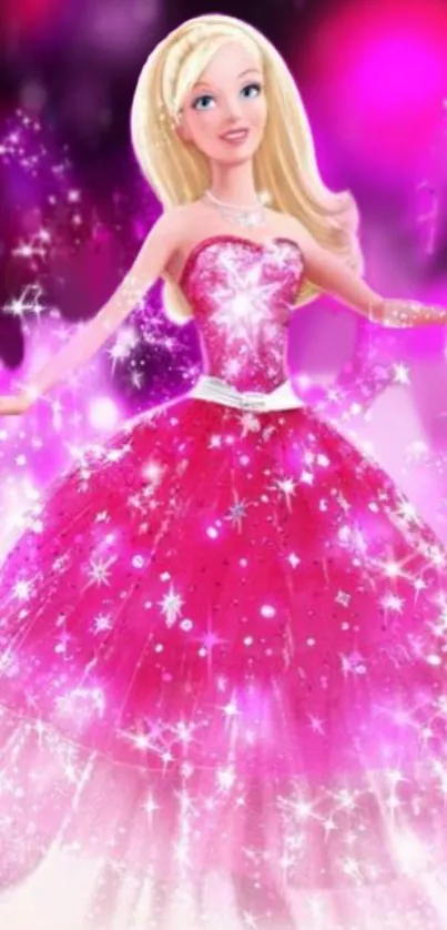 Fantasy princess in a pink sparkling dress wallpaper.