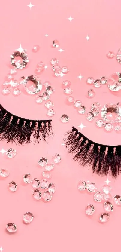 Pink wallpaper with luxurious eyelashes and sparkling diamonds.