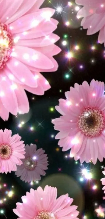 Pink floral mobile wallpaper with sparkles.