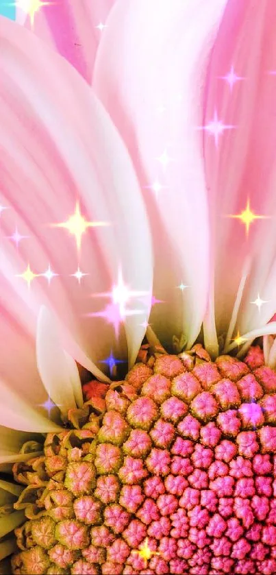 Pink flower with sparkling stars wallpaper, vibrant and elegant.