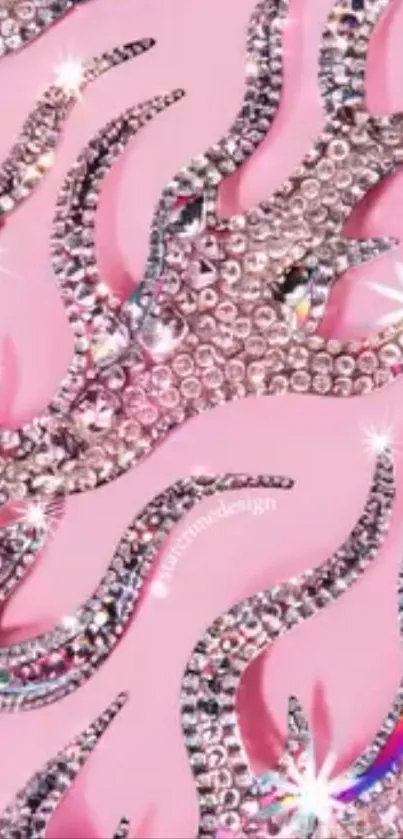 Sparkling gemstone flames on a pink background.