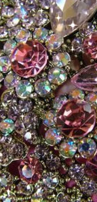 Sparkling pink gemstones creating a dazzling wallpaper design.