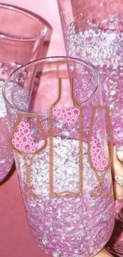 Sparkling pink mobile wallpaper with elegant glasses design.