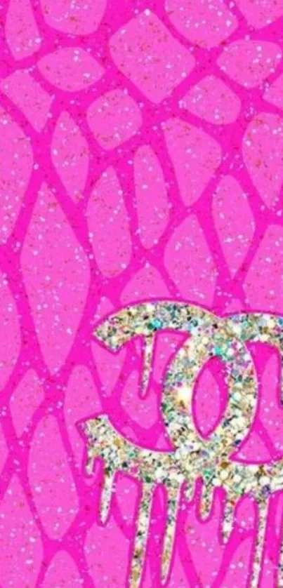 Pink glitter wallpaper with decorative design.