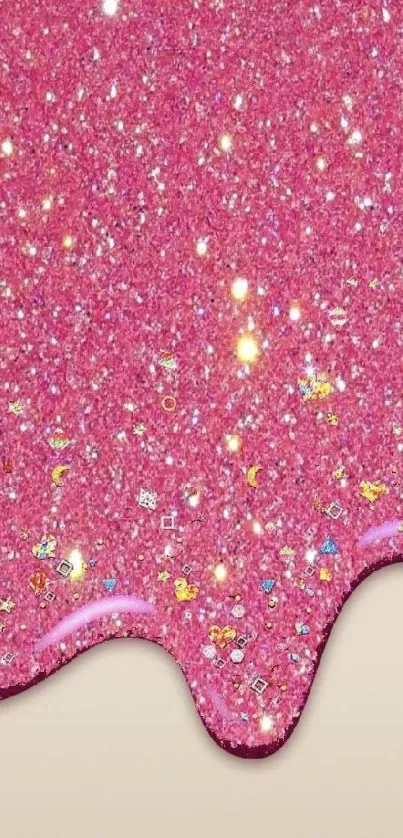 Pink glitter wallpaper with sparkly details and a glossy finish.