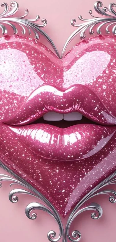 Glossy pink heart with glitter and silver accents