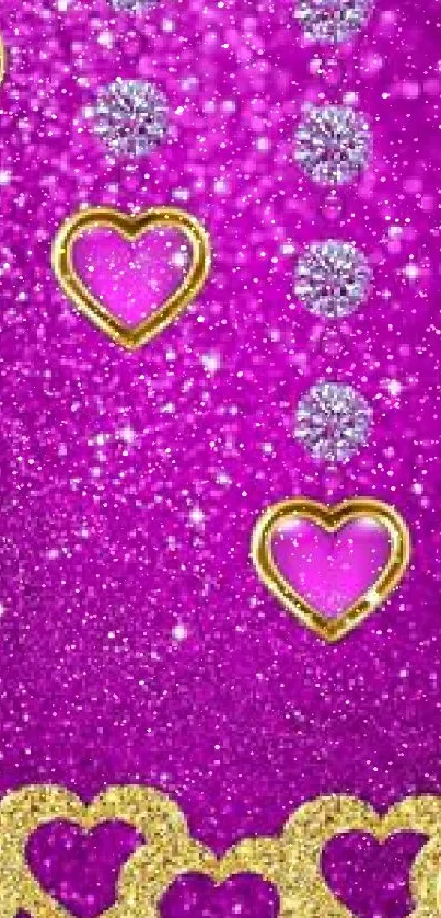 Pink heart wallpaper with sparkles and gold accents for mobile phones.