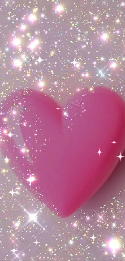 Pink heart surrounded by sparkling stars against a dazzling background.