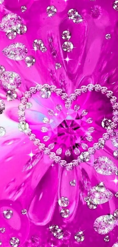 Sparkling pink heart with gems, vibrant design.