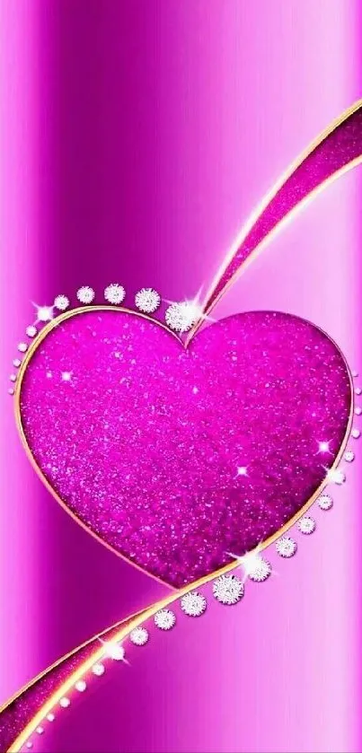 Vibrant pink heart wallpaper with sparkles.