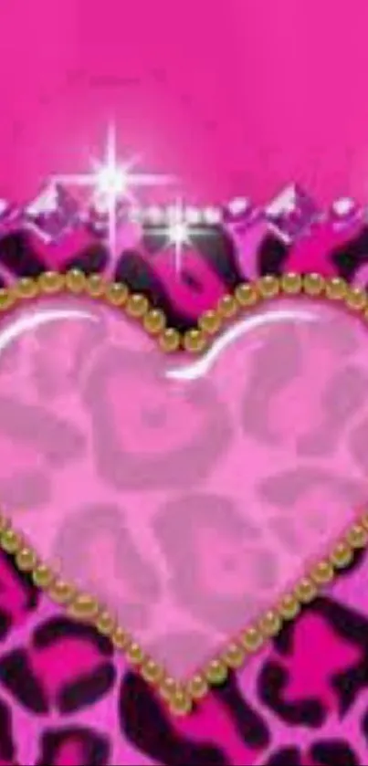 Vibrant pink heart with leopard print and sparkling accents.