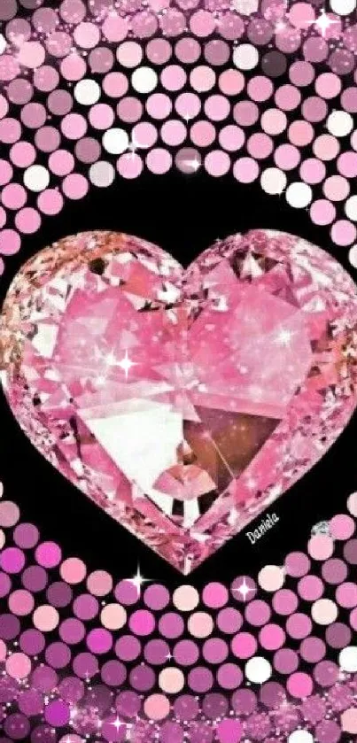 Pink heart gem wallpaper with sparkling circle design.