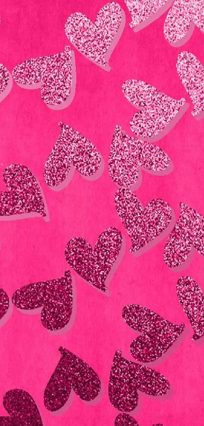 Pink wallpaper with glitter hearts, vibrant and sparkling.