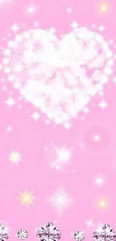 Pink wallpaper with a sparkling heart design.