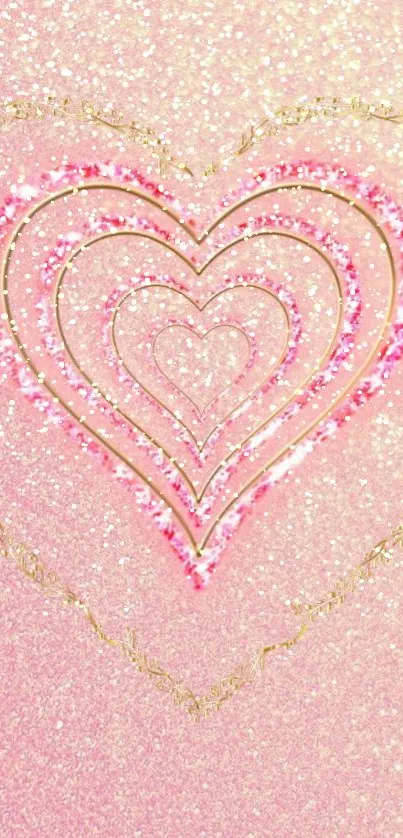 Sparkling pink heart wallpaper with glittery details.