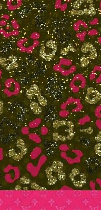 Vibrant pink leopard print with golden glitter.