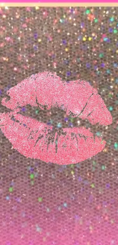 Sparkling pink lips on a glittery background wallpaper.