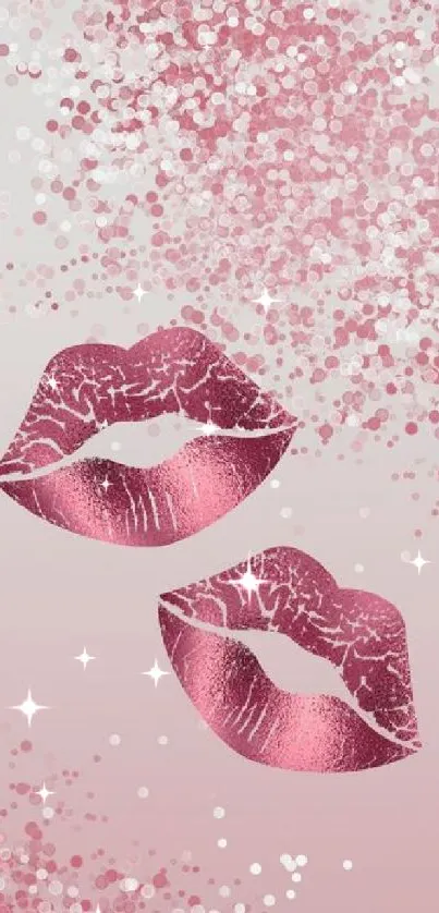 Pink lips with sparkling confetti wallpaper.