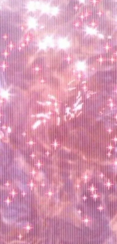 Mobile wallpaper with pink sparkles and glowing stars.