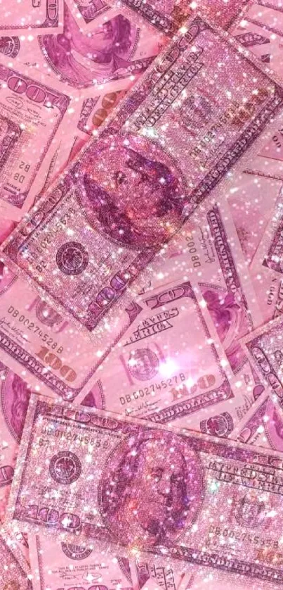 Pink glittery dollar bills wallpaper with sparkling effect.