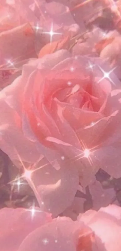 Sparkling pink roses with a dreamy effect, perfect for a romantic wallpaper.