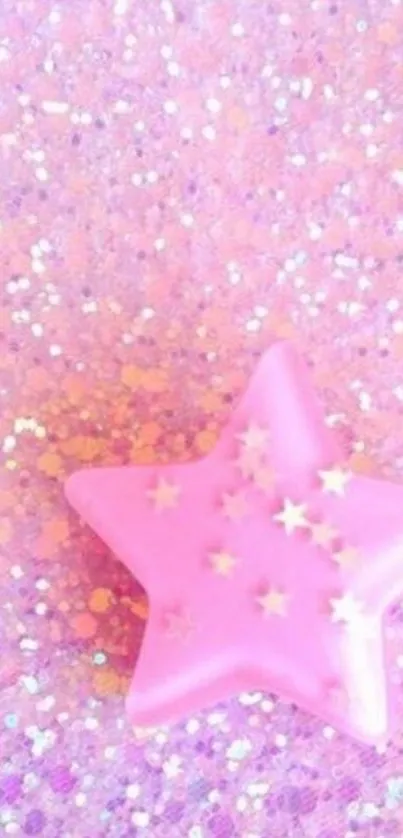 Pink star on glittery background wallpaper.