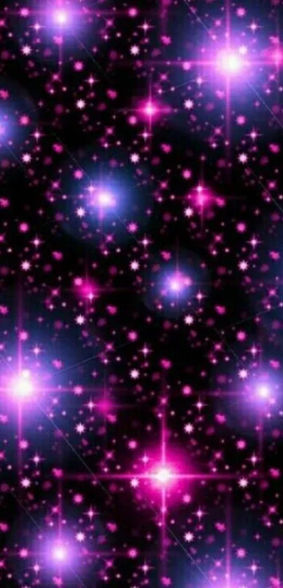 Bright pink starry sky wallpaper with sparkling stars.