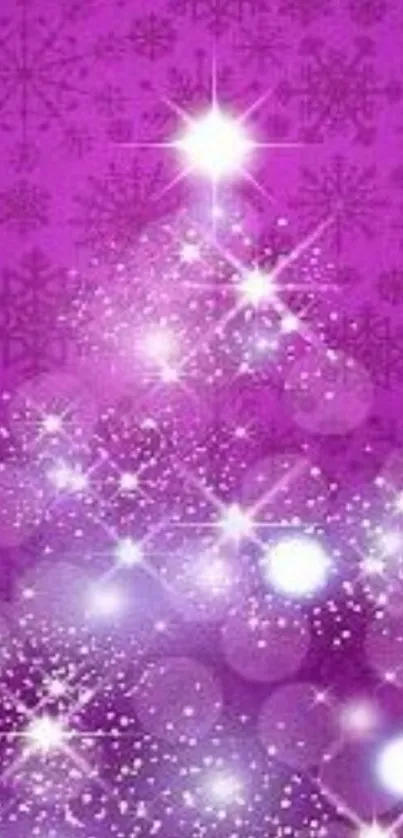 Purple Christmas tree wallpaper with sparkling stars.