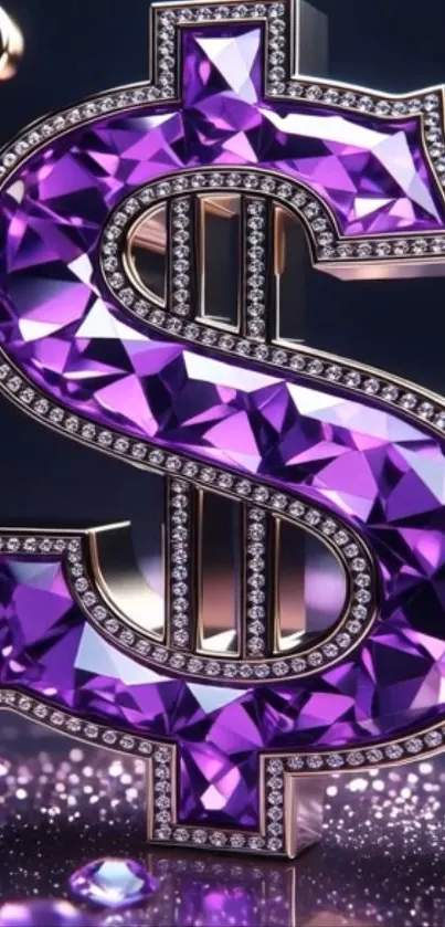 Purple crystal dollar sign with sparkling details.