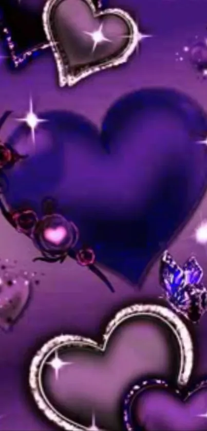 Purple heart wallpaper with sparkling accents.