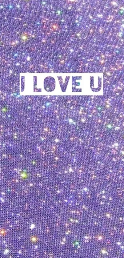 Purple glitter wallpaper with 'I Love U' text