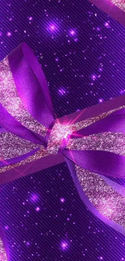 Elegant purple wallpaper with sparkling ribbon and glitter accents.