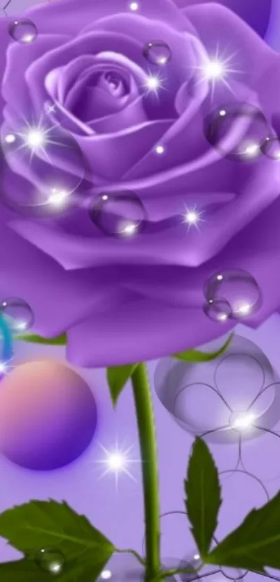 Sparkling purple rose with bubbles and vibrant hues.