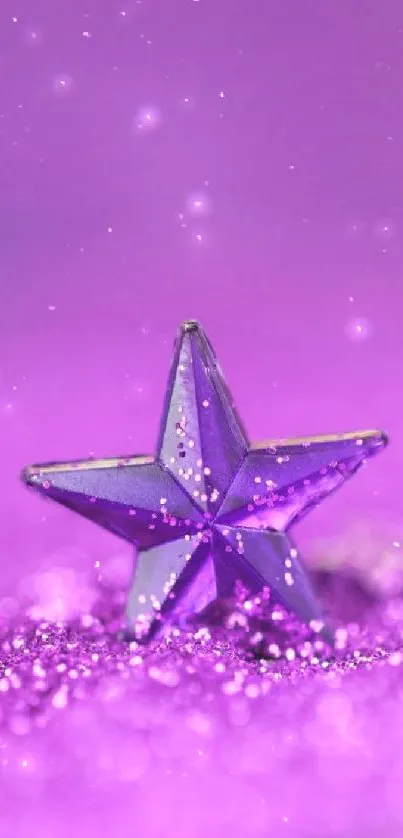 Purple star with sparkling glitter on a vibrant background.