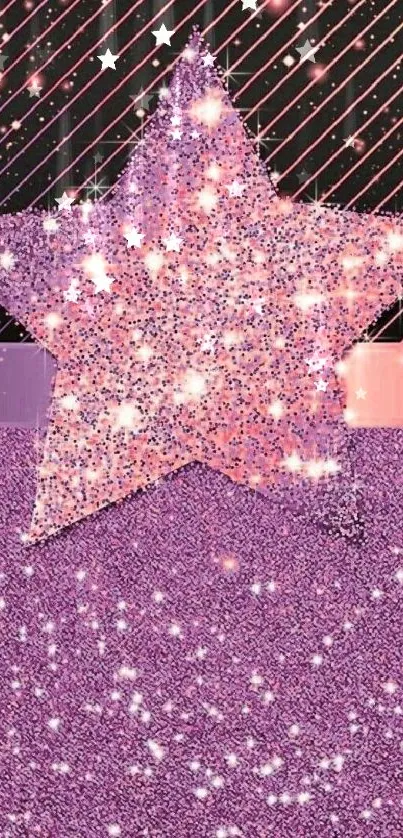 Sparkling purple star wallpaper with glitter.